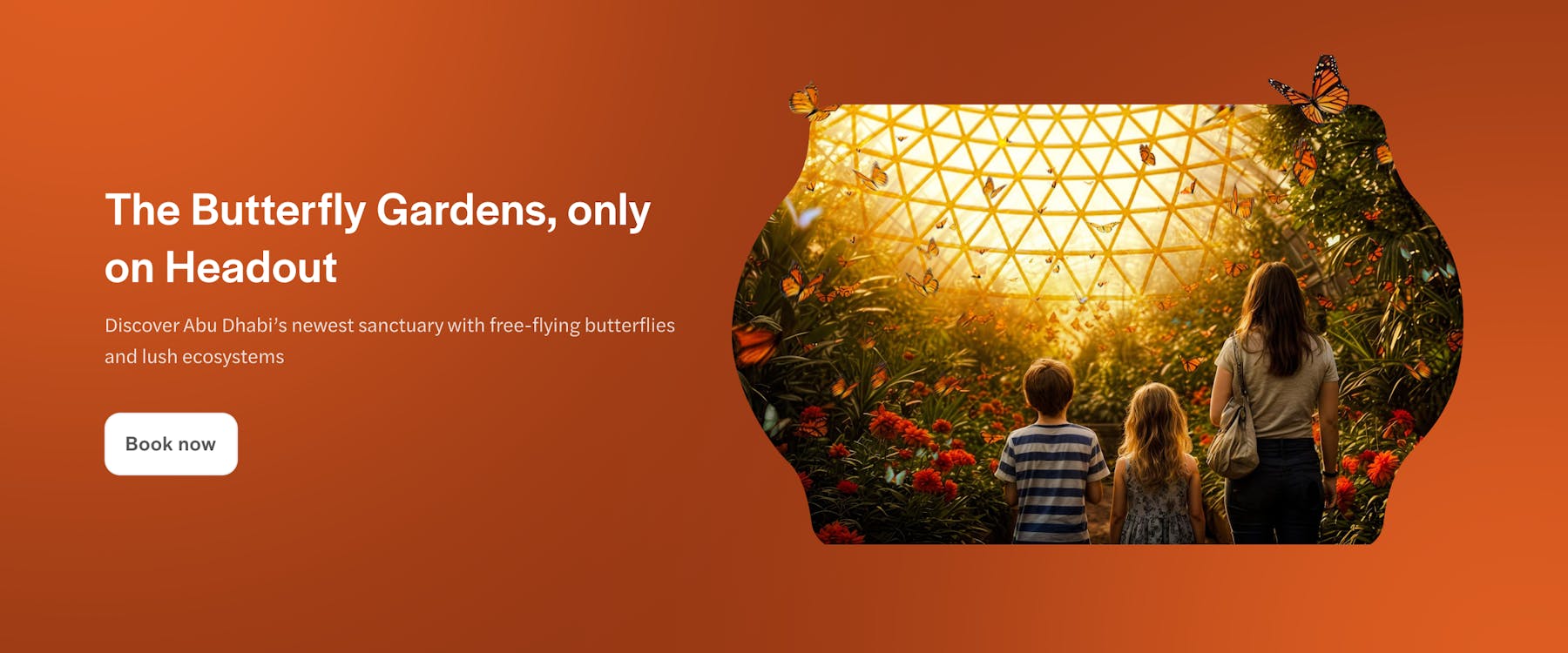 Visitors exploring lush plants and butterflies at The Butterfly Garden Abu Dhabi.